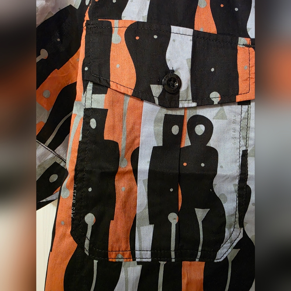 Stylish Black and Orange Patterned Button Up Shir… - image 2